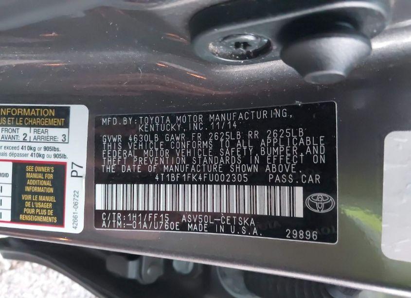 Photo 9 of 2015 Toyota Camry SE (VIN 4T1BF1FK4FU002305)