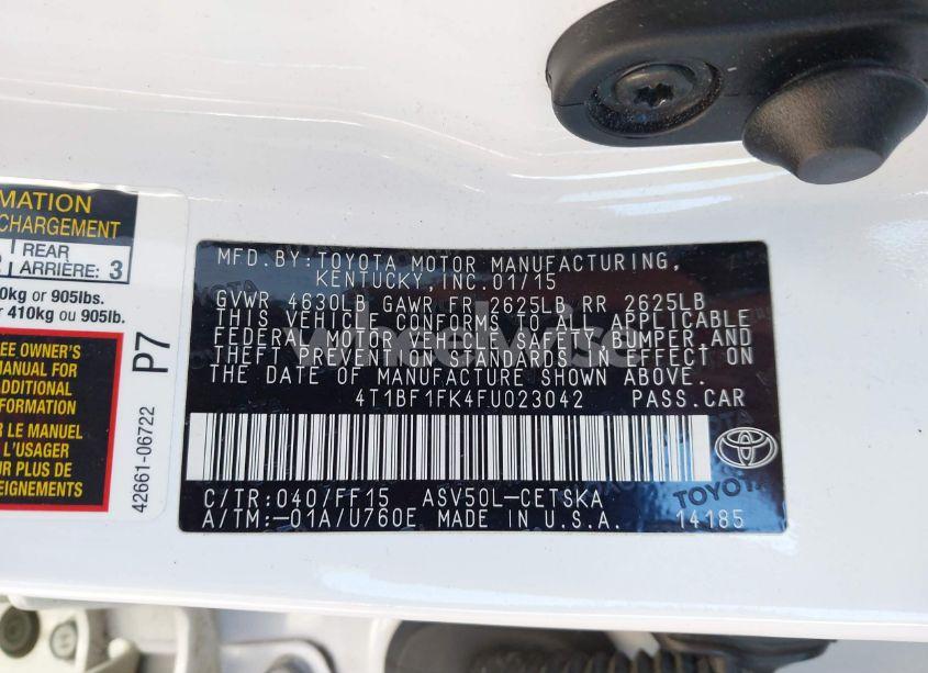 Photo 9 of 2015 Toyota Camry SE (VIN 4T1BF1FK4FU023042)