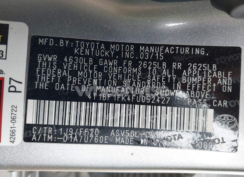 Photo 9 of 2015 Toyota Camry SE (VIN 4T1BF1FK4FU052427)