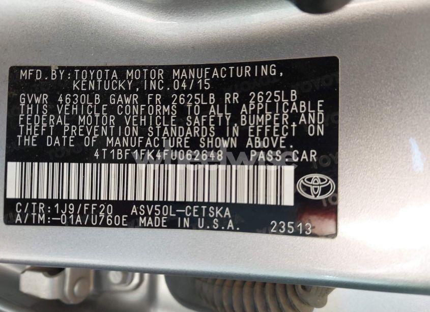 Photo 9 of 2015 Toyota Camry SE (VIN 4T1BF1FK4FU062648)