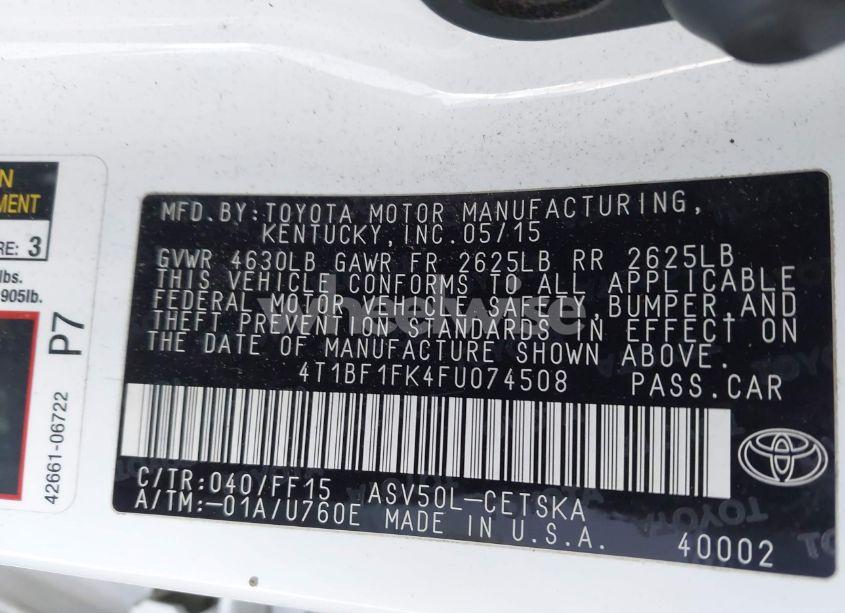 Photo 9 of 2015 Toyota Camry SE (VIN 4T1BF1FK4FU074508)