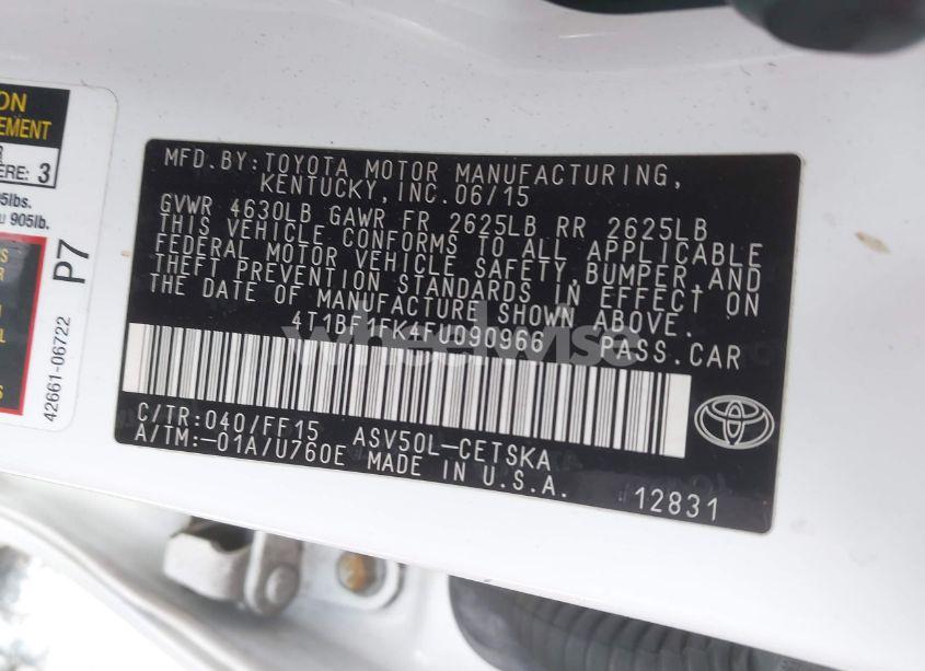 Photo 9 of 2015 Toyota Camry SE (VIN 4T1BF1FK4FU090966)