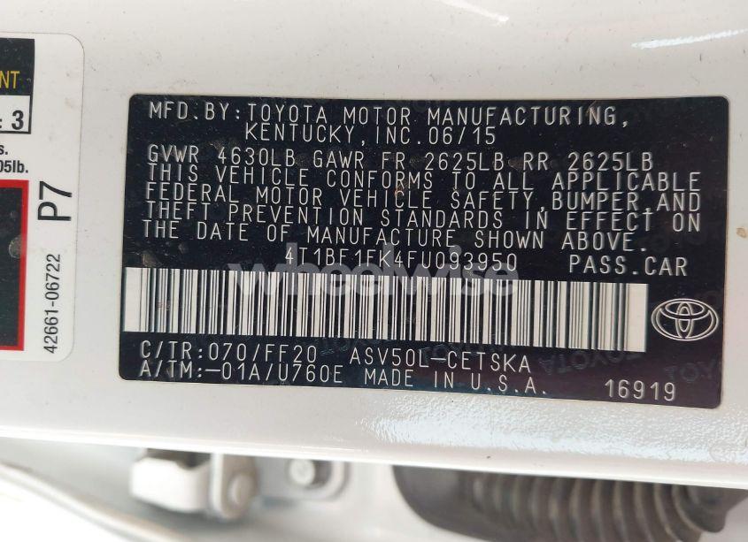 Photo 9 of 2015 Toyota Camry SE (VIN 4T1BF1FK4FU093950)