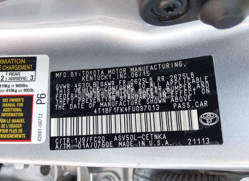 Photo 9 of 2015 Toyota Camry LE (VIN 4T1BF1FK4FU097013)