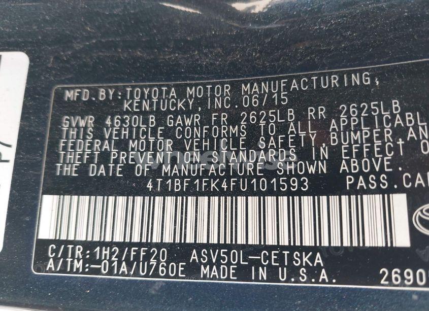 Photo 9 of 2015 Toyota Camry SE (VIN 4T1BF1FK4FU101593)