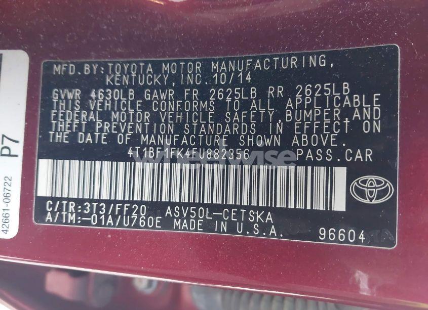 Photo 9 of 2015 Toyota Camry SE (VIN 4T1BF1FK4FU882356)