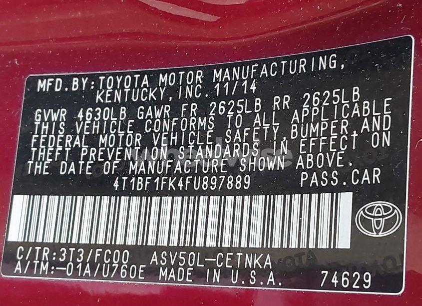 Photo 9 of 2015 Toyota Camry LE (VIN 4T1BF1FK4FU897889)