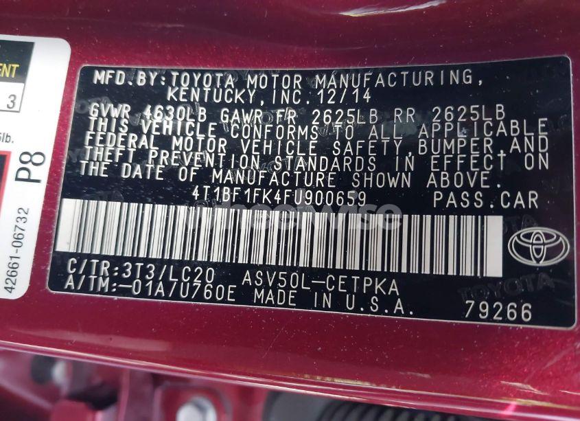 Photo 9 of 2015 Toyota Camry XSE (VIN 4T1BF1FK4FU900659)