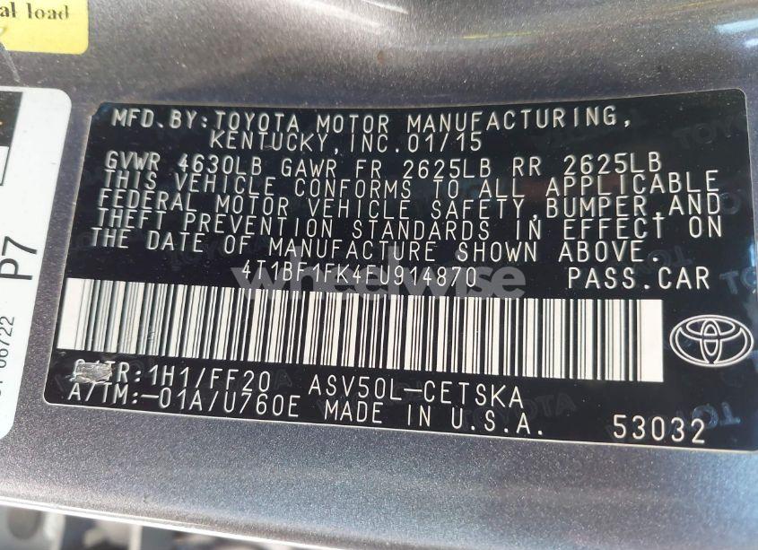 Photo 9 of 2015 Toyota Camry SE (VIN 4T1BF1FK4FU914870)