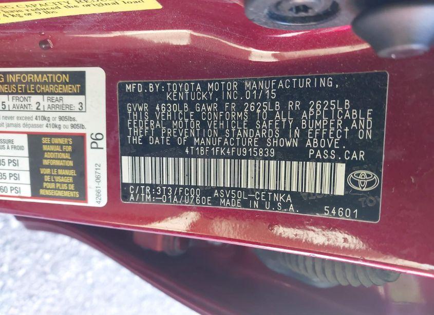 Photo 9 of 2015 Toyota Camry LE (VIN 4T1BF1FK4FU915839)