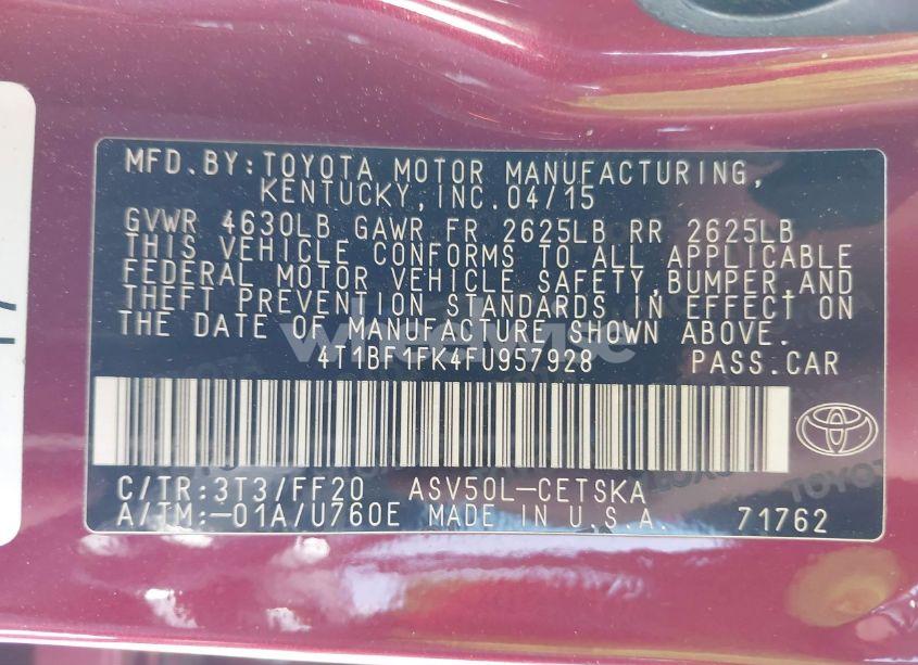 Photo 9 of 2015 Toyota Camry SE (VIN 4T1BF1FK4FU957928)