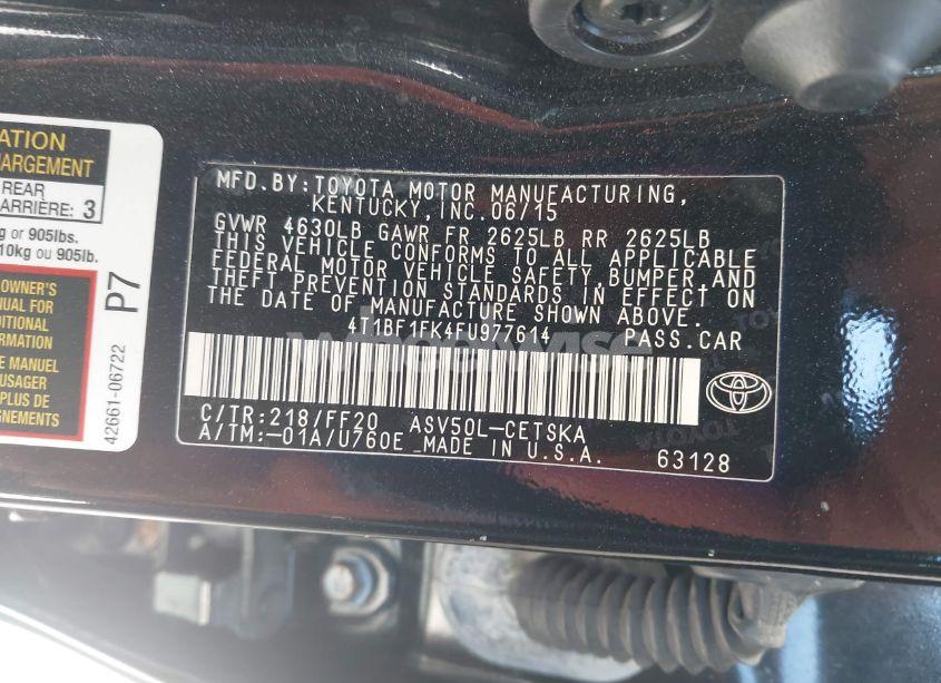 Photo 9 of 2015 Toyota Camry SE (VIN 4T1BF1FK4FU977614)