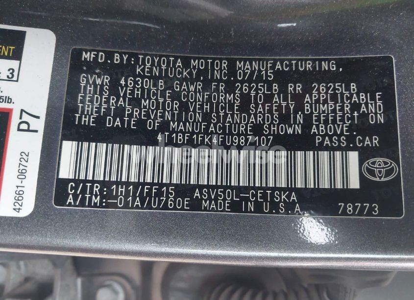 Photo 9 of 2015 Toyota Camry SE (VIN 4T1BF1FK4FU987107)