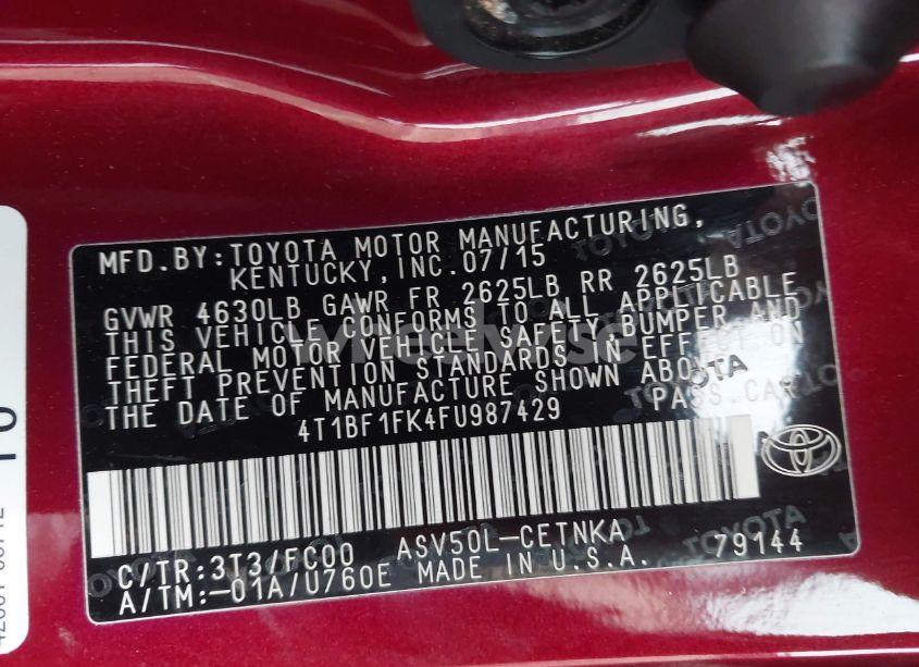 Photo 9 of 2015 Toyota Camry LE (VIN 4T1BF1FK4FU987429)