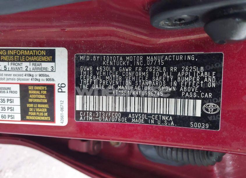 Photo 9 of 2015 Toyota Camry LE (VIN 4T1BF1FK4FU996745)