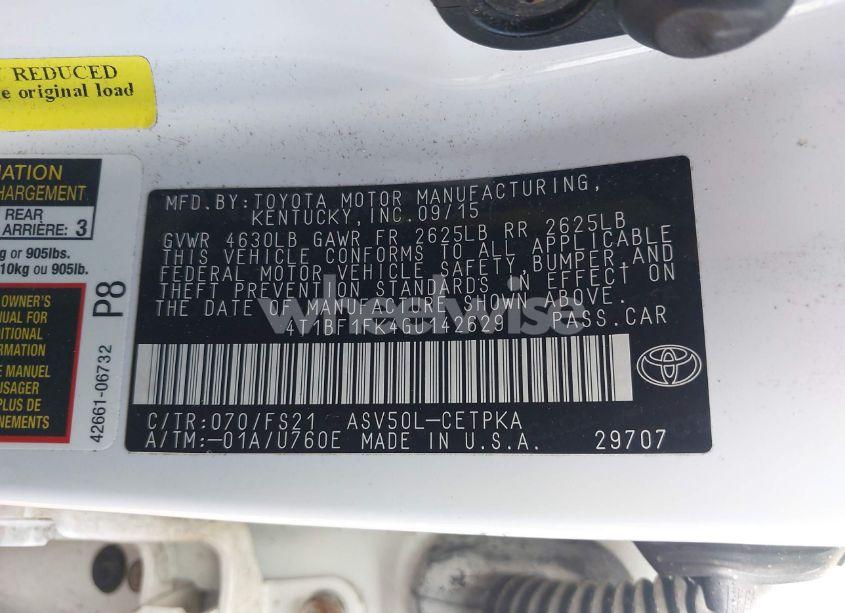 Photo 9 of 2016 Toyota Camry SE (VIN 4T1BF1FK4GU142629)