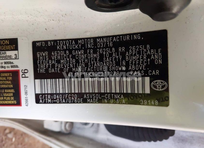 Photo 9 of 2016 Toyota Camry LE (VIN 4T1BF1FK4GU217278)