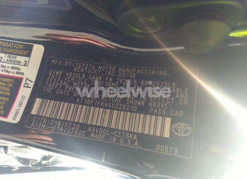 Photo 9 of 2016 Toyota Camry SE (VIN 4T1BF1FK4GU226210)