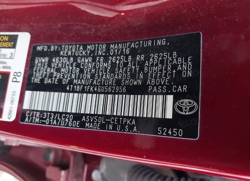 Photo 9 of 2016 Toyota Camry XSE (VIN 4T1BF1FK4GU562956)