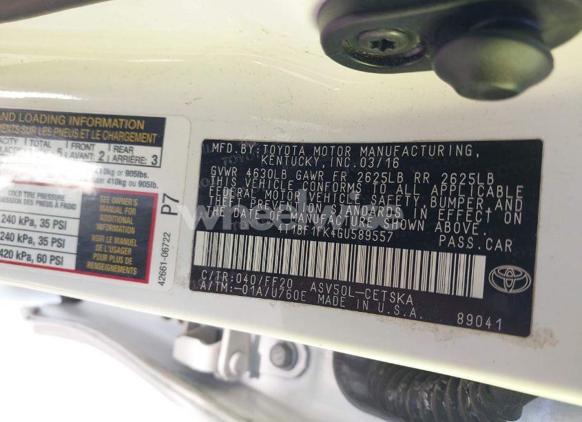 Photo 9 of 2016 Toyota Camry SE (VIN 4T1BF1FK4GU589557)