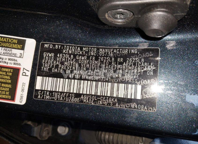 Photo 9 of 2016 Toyota Camry SE (VIN 4T1BF1FK4GU613341)