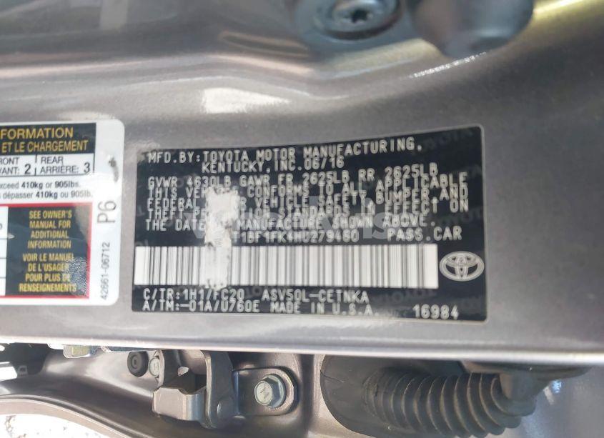 Photo 9 of 2017 Toyota Camry LE (VIN 4T1BF1FK4HU279460)