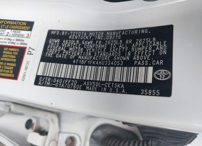 Photo 9 of 2017 Toyota Camry SE (VIN 4T1BF1FK4HU334053)