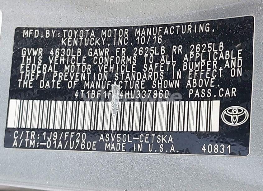 Photo 9 of 2017 Toyota Camry SE (VIN 4T1BF1FK4HU337860)