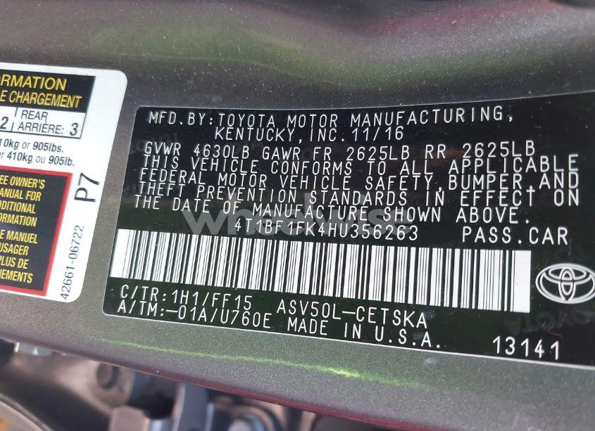 Photo 9 of 2017 Toyota Camry SE (VIN 4T1BF1FK4HU356263)