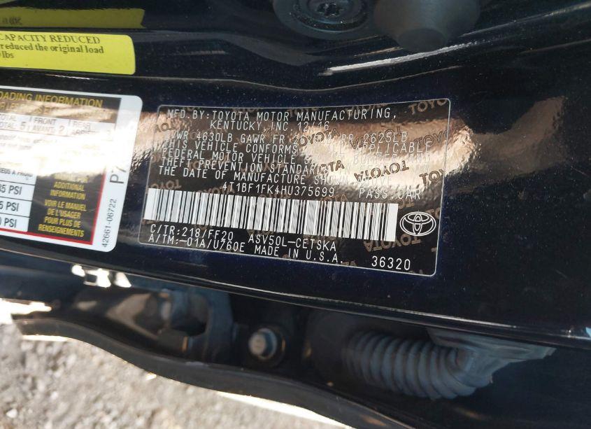 Photo 9 of 2017 Toyota Camry SE (VIN 4T1BF1FK4HU375699)