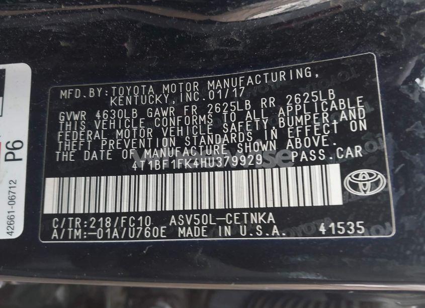 Photo 9 of 2017 Toyota Camry LE (VIN 4T1BF1FK4HU379929)