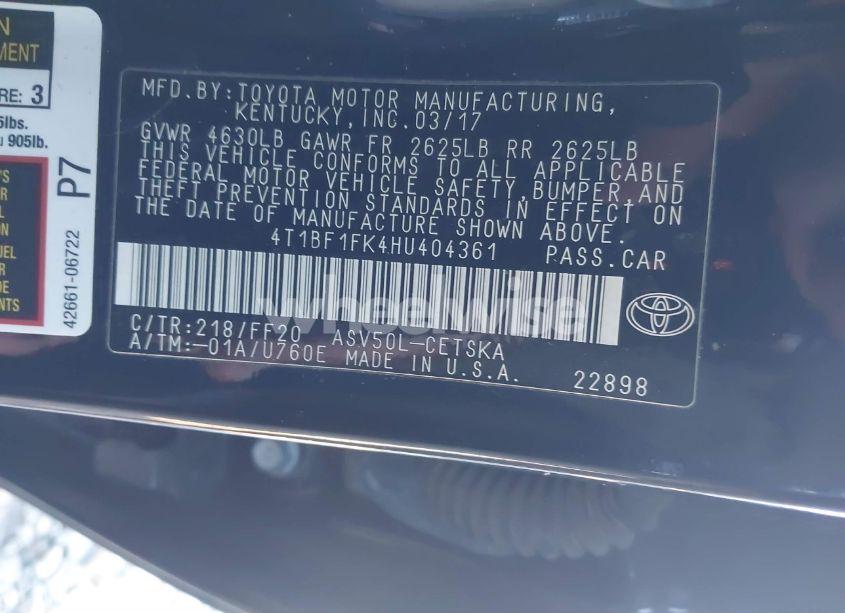 Photo 9 of 2017 Toyota Camry SE (VIN 4T1BF1FK4HU404361)