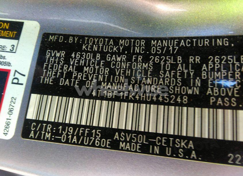 Photo 9 of 2017 Toyota Camry SE (VIN 4T1BF1FK4HU445248)