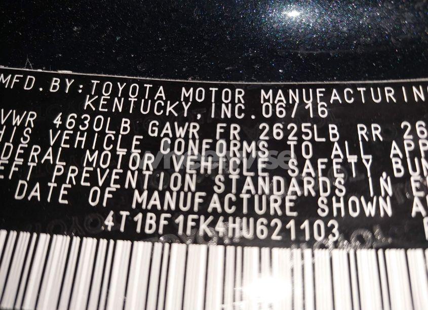 Photo 9 of 2017 Toyota Camry XSE (VIN 4T1BF1FK4HU621103)