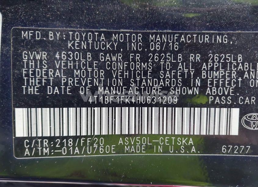 Photo 9 of 2017 Toyota Camry SE (VIN 4T1BF1FK4HU631209)