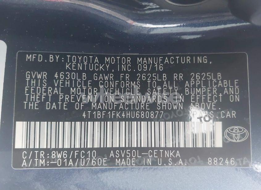 Photo 9 of 2017 Toyota Camry LE (VIN 4T1BF1FK4HU680877)