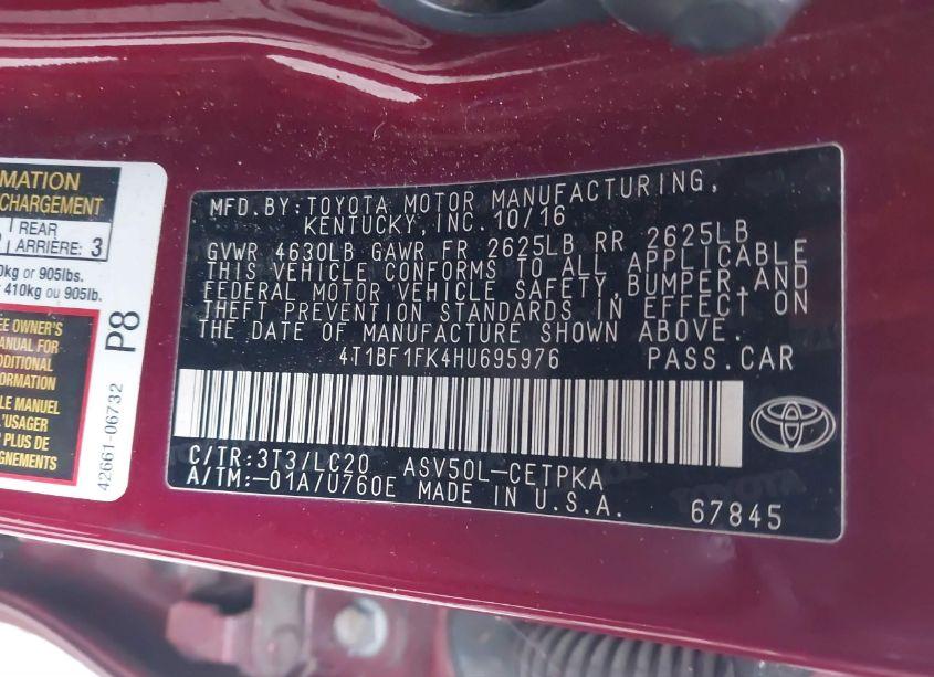 Photo 9 of 2017 Toyota Camry XSE (VIN 4T1BF1FK4HU695976)