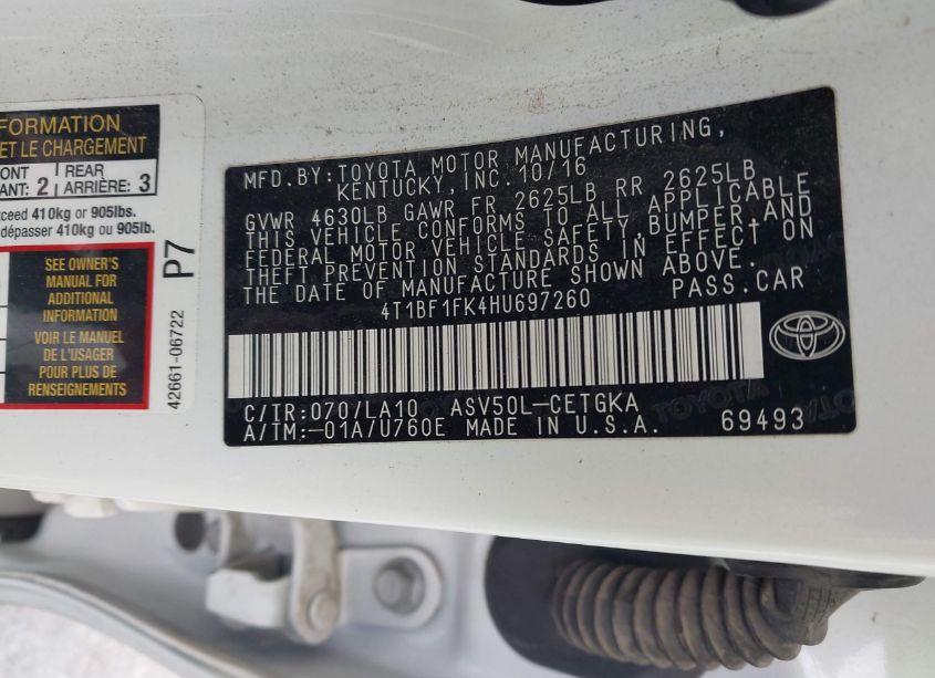 Photo 9 of 2017 Toyota Camry XLE (VIN 4T1BF1FK4HU697260)