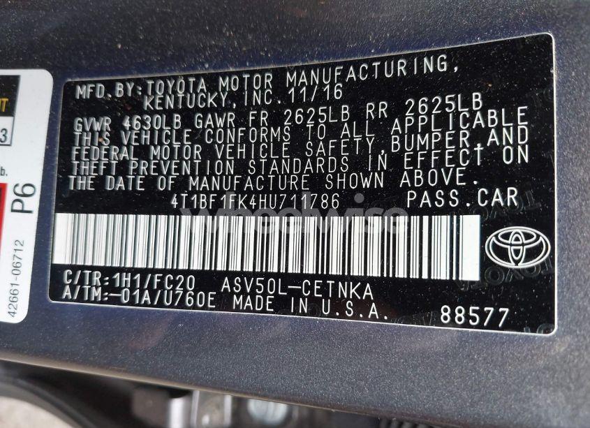 Photo 9 of 2017 Toyota Camry LE (VIN 4T1BF1FK4HU711786)