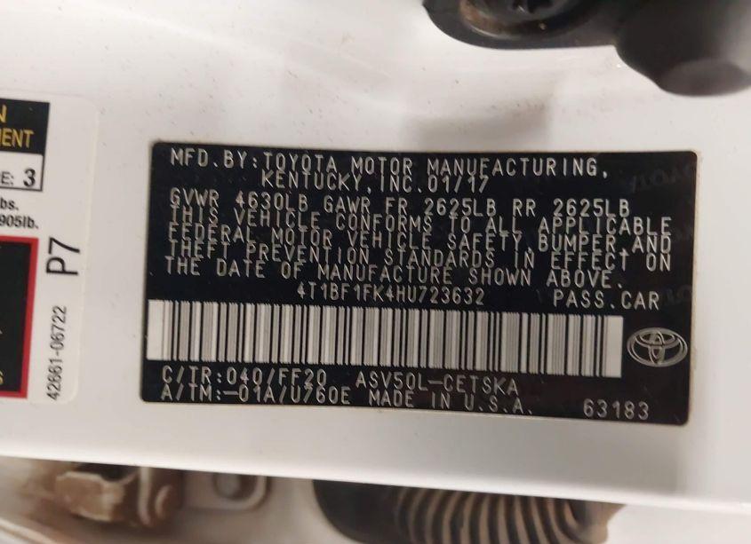 Photo 9 of 2017 Toyota Camry SE (VIN 4T1BF1FK4HU723632)