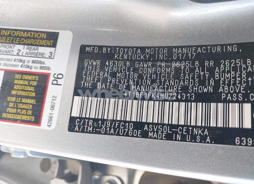 Photo 9 of 2017 Toyota Camry LE (VIN 4T1BF1FK4HU724313)