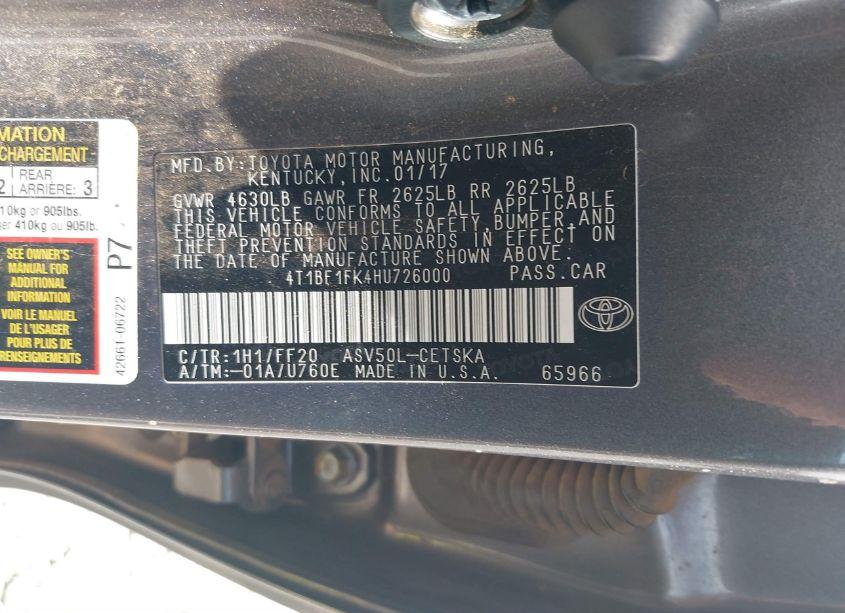 Photo 9 of 2017 Toyota Camry SE (VIN 4T1BF1FK4HU726000)