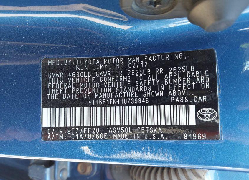 Photo 9 of 2017 Toyota Camry SE (VIN 4T1BF1FK4HU739846)