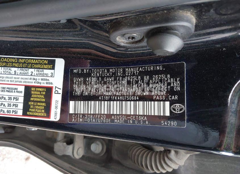 Photo 9 of 2017 Toyota Camry SE (VIN 4T1BF1FK4HU750684)