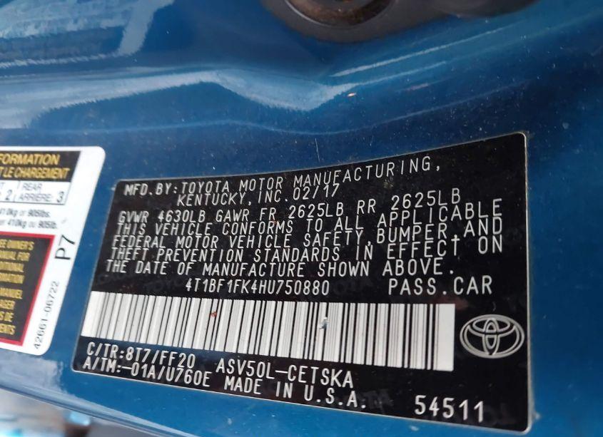 Photo 9 of 2017 Toyota Camry SE (VIN 4T1BF1FK4HU750880)