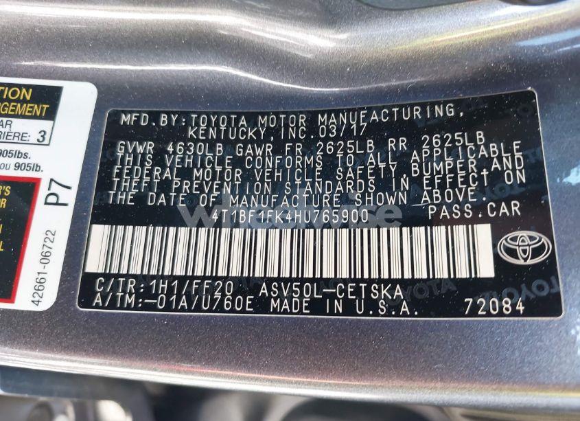 Photo 9 of 2017 Toyota Camry SE (VIN 4T1BF1FK4HU765900)