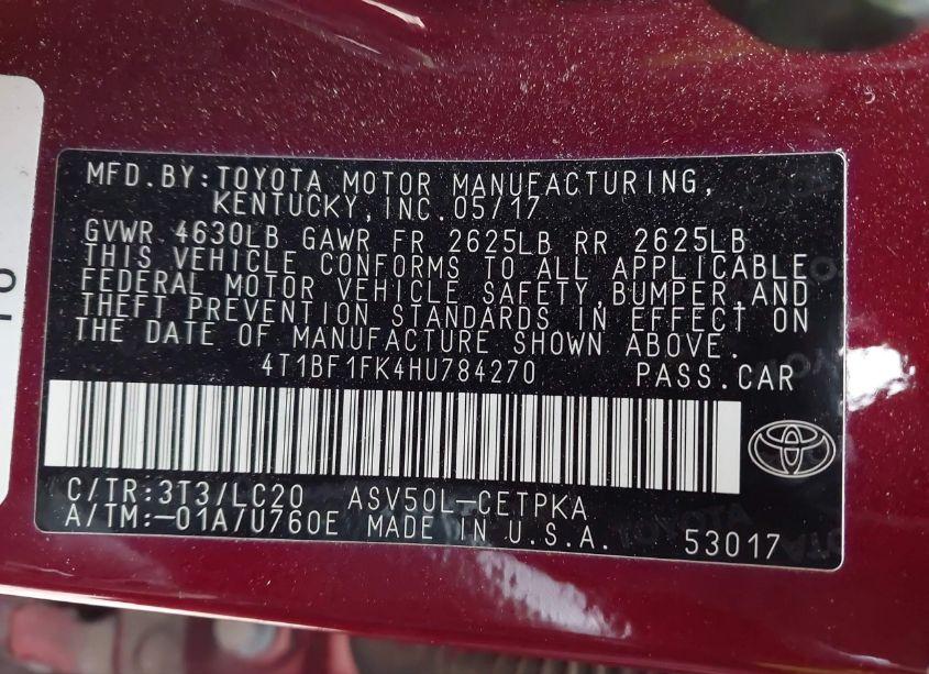 Photo 9 of 2017 Toyota Camry XSE (VIN 4T1BF1FK4HU784270)