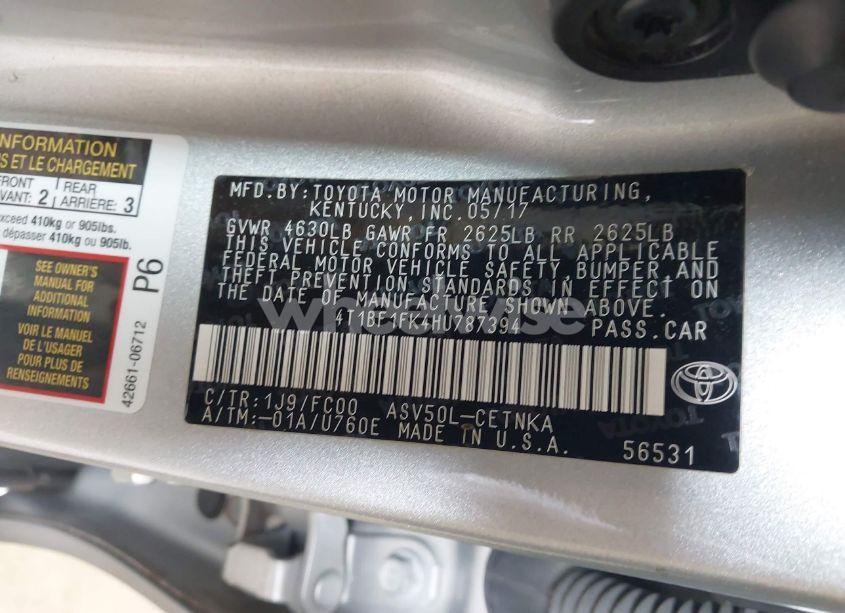 Photo 9 of 2017 Toyota Camry LE (VIN 4T1BF1FK4HU787394)