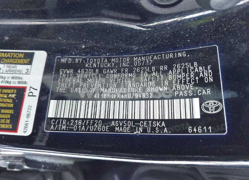 Photo 9 of 2017 Toyota Camry SE (VIN 4T1BF1FK4HU794832)