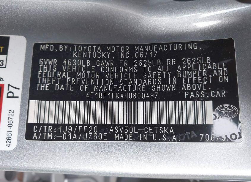 Photo 9 of 2017 Toyota Camry SE (VIN 4T1BF1FK4HU800497)